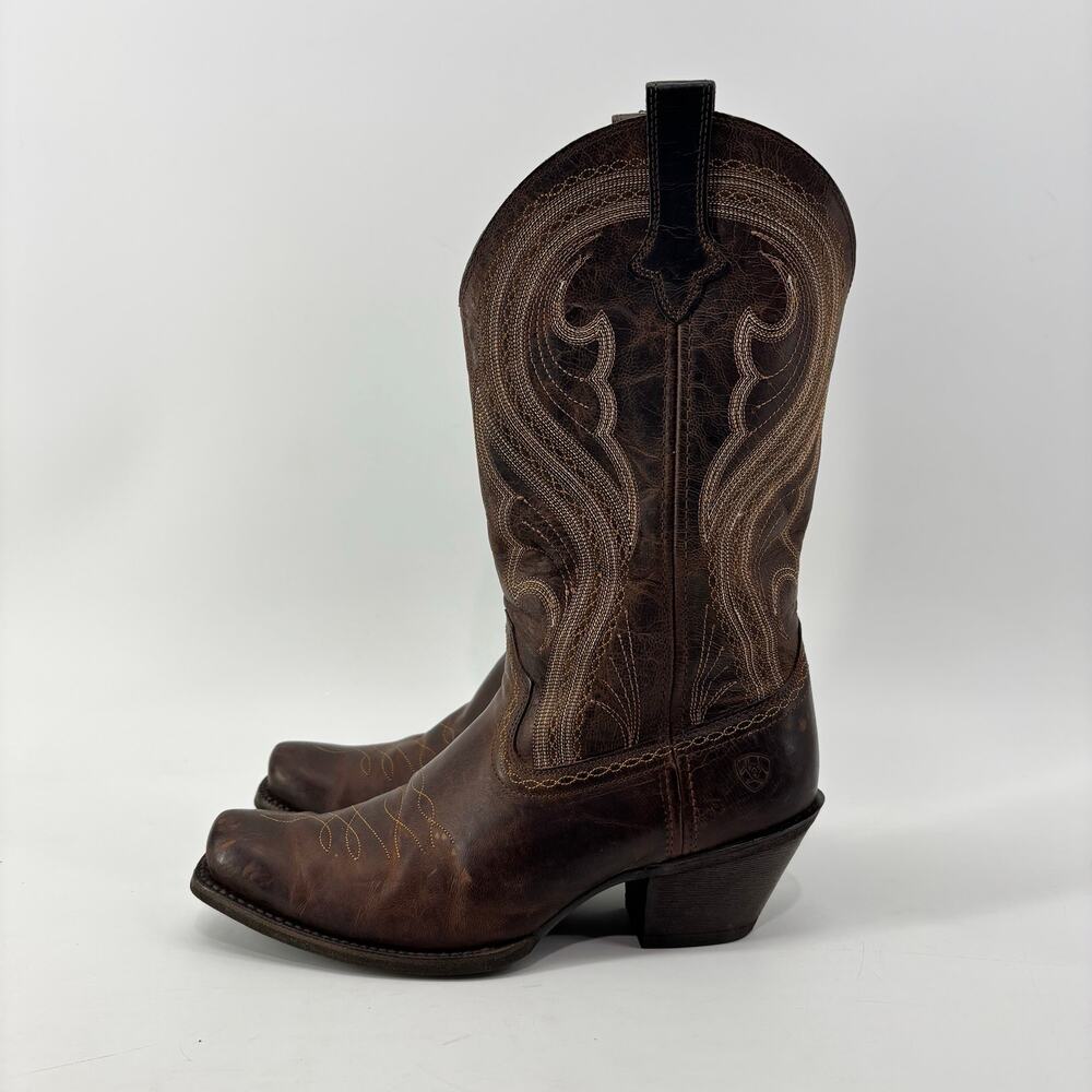 Ariat Womens Size 9 Lively Cowgirl Brown Leather Western Boots Square Toe